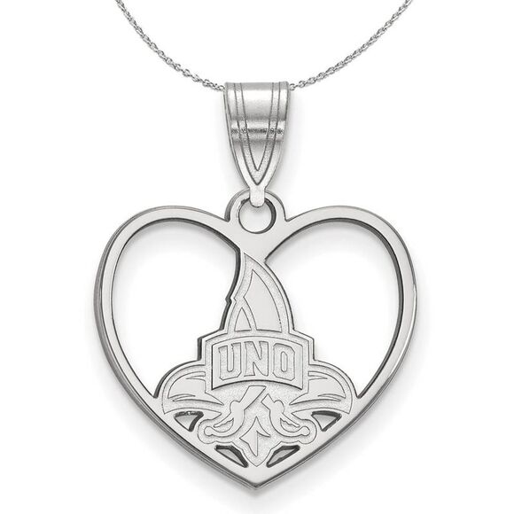 Sterling Silver U. of New Orleans Heart Necklace - 24 Inch - Picture 1 of 8